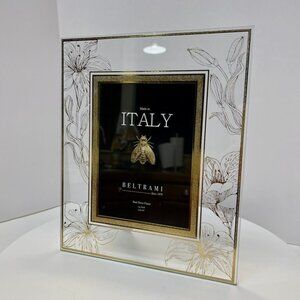 Beltrami Silver Plated Glass Photo Frame Made in Italy Floral Etching 5x7 New